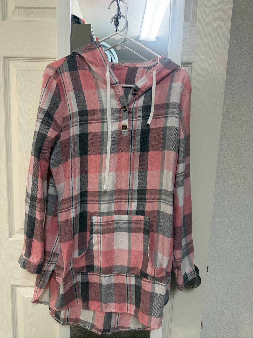 Kids Pink Plaid Hooded Shirt - Comfortable Long-Sleeve Top